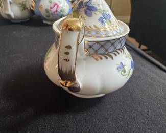 Victoria's Garden Teapot with Blue Violets and Gold Trim