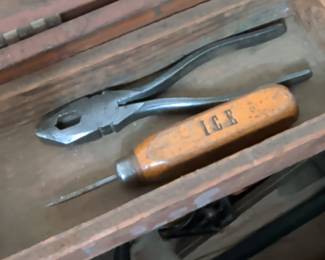 Vintage Wooden Carpenter's Tool Chest with Assorted Tools