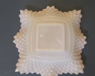 Peach Opalescent Hobnail Square Bowl - Fenton