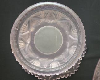 Victorian Pressed Glass Hobstar and Fan Vase with Sawtooth Rim