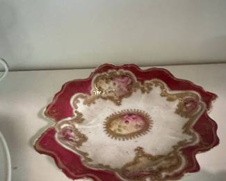 Antique Nippon Hand Painted Porcelain Serving Dish with Floral Motif and Gold Trim