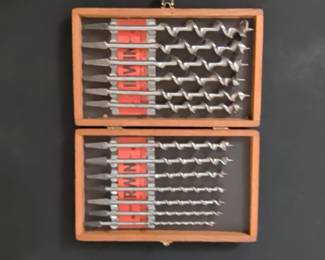 Complete Set of 13 Irwin Auger Bits in Original Wooden Case