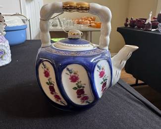 Porcelain Teapot with Blue Floral Design