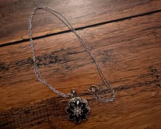 Sterling Silver Black Onyx and White Topaz Flower Pendant Necklace