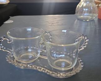 Imperial Glass Candlewick Creamer, Sugar Bowl, and Tray Set