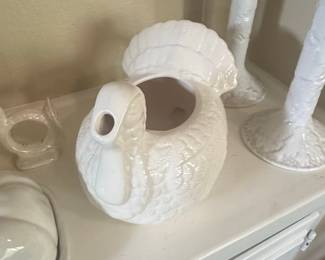 White Ceramic Turkey Pitcher/Gravy Boat