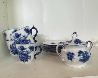 Blue and White Floral Porcelain Tea Set