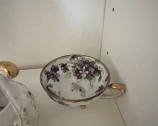 Lefton China Gold 50th Anniversary Tea Cup and Saucer Set with Lidded Trinket Box and Swan Creamer