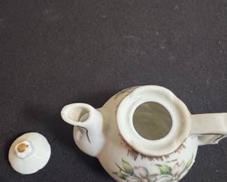 Miniature Porcelain Teapot with Dogwood Floral Design