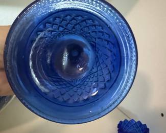 Vintage Avon Cobalt Blue Glass Bell Perfume Bottle with Pineapple Finial