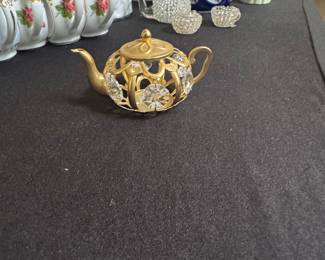 Swarovski Crystal Gold Plated Tea Set Figurine
