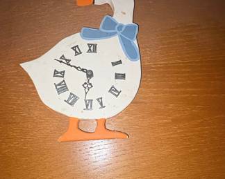 Wooden Goose Wall Clock with Blue Bow