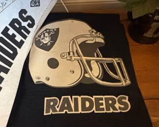 Las Vegas Raiders Helmet Graphic Fabric and Signed Pennant Set