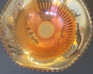 Imperial Glass Company "Marigold" Carnival Glass "Shell and Sand" Pattern Footed Bowl