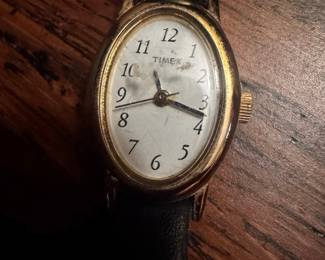 Timex Women's Cavatina Oval Watch with Black Leather Strap