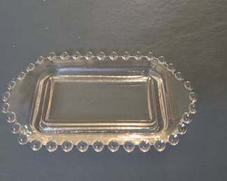 Clear Glass Butter Dish with Beaded Rim - Wolff Pearl Pattern