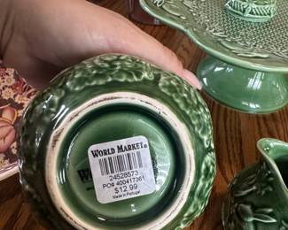 Bordallo Pinheiro Green Bunny and Carrot Ceramic Sugar Bowl and Creamer Set with Cake Stand