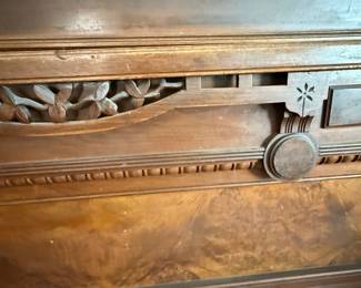 Antique Eastlake Victorian Walnut Burl Full Size Bed Frame