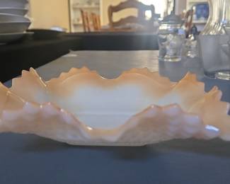 Peach Opalescent Hobnail Square Bowl - Fenton