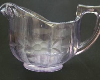 Amethyst Glass Gravy Boat with Etched Floral Design