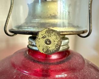 Vintage Eagle Red Glass Kerosene Oil Lamp
