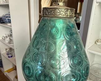 Vintage Teal Blown Glass Swag Lamp