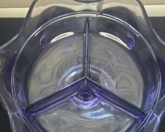 Vintage Indiana Glass Purple Candy Dish with Lid and Three Compartments