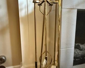 Vintage Brass Fireplace Tool Set with Decorative Finials