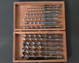 Complete Set of 13 Irwin Auger Bits in Original Wooden Case