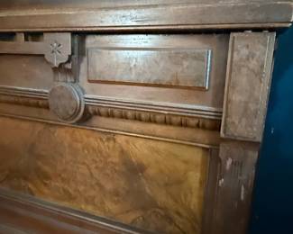 Victorian Walnut Burl Eastlake Style Headboard and Footboard Set