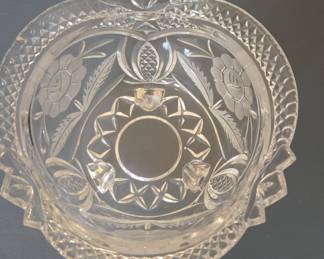 American Brilliant Cut Glass Footed Bowl with Floral Etchings