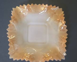 Peach Opalescent Hobnail Square Bowl - Fenton