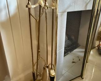 Vintage Brass Fireplace Tool Set with Decorative Finials