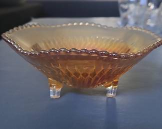 Imperial Glass Company "Marigold" Carnival Glass "Shell and Sand" Pattern Footed Bowl