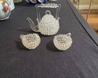 Vintage Clear Hobnail Glass Teapot and Creamer Set