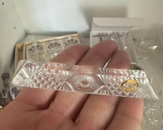 Crystal Knife Rests - Set of 8 - Made in Hungary - Diamond Cut Pattern