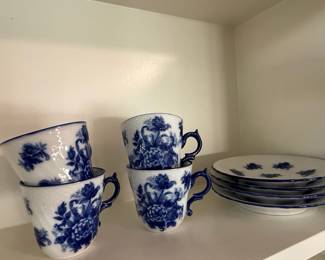 Blue Floral Teacups and Saucers - Roy Kirkham