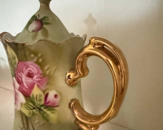 Lefton China Hand-Painted Rose Teapot and Salt Shakers Set