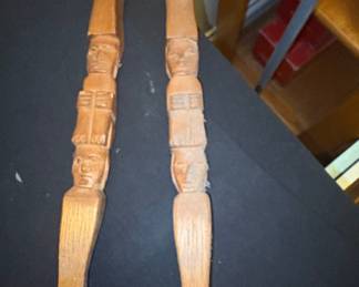 Oversized Carved Wooden Tiki Spoon and Fork Wall Decor