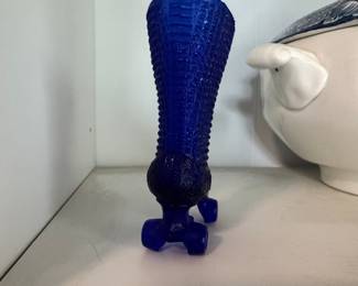 Cobalt Blue Glass Hobnail Roller Skate Figurine