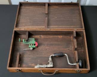 Stanley "SW" Hand Brace and Machinist Vise Set in Wooden Case