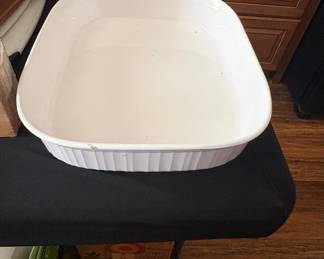 CorningWare French White Baking Dish and Ornate Silver-Tone Serving Tray