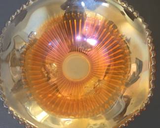 Imperial Marigold Carnival Glass "Shell & Sand" Pattern Footed Bowl