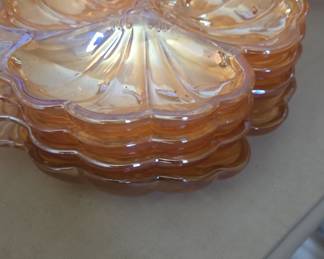 Carnival Glass "Marigold" Clover Shaped Relish Dish Set