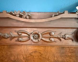 Antique Eastlake Victorian Walnut Burl Full Size Bed Frame