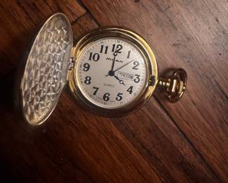 Milan Quartz Pocket Watch with Train Engraving