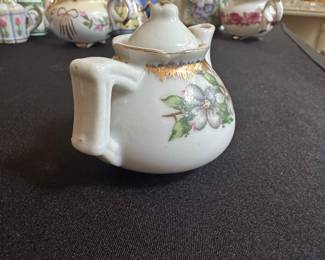 Miniature Porcelain Teapot with Dogwood Floral Design