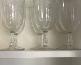 Etched Floral Crystal Wine Glasses