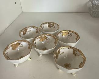 Set of 6 Footed Nippon Porcelain Ramekins with Gilt Decoration