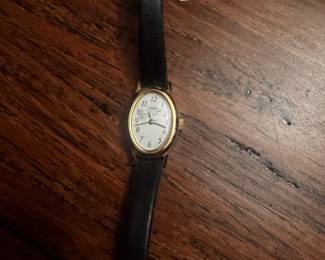 Timex Women's Cavatina Oval Watch with Black Leather Strap